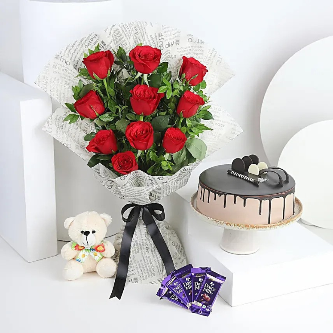 Flowers, Cake & Teddy