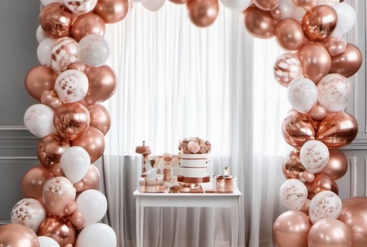 Birthday party decoration with balloons and lights