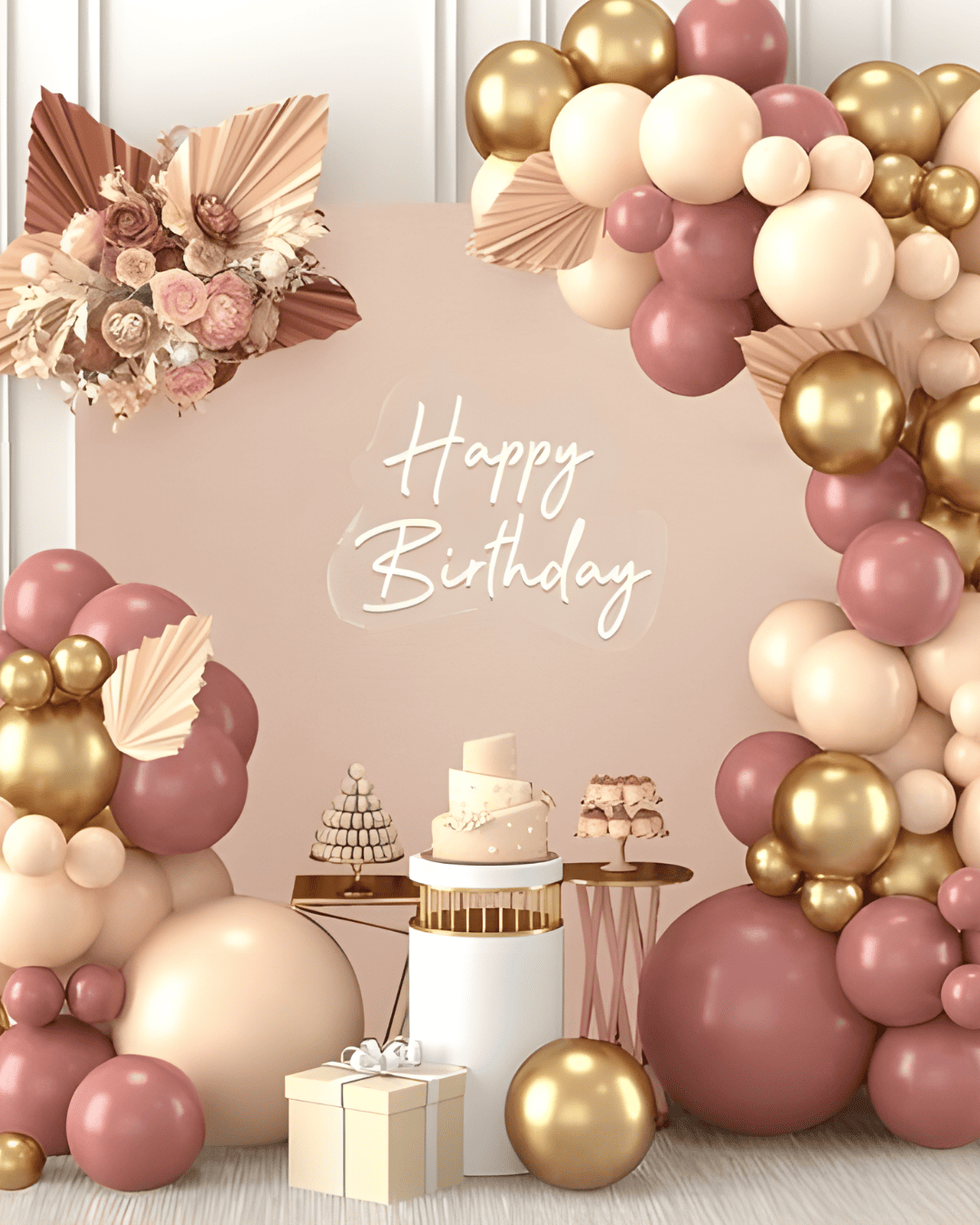 Happy birthday premium decor with cupcakes